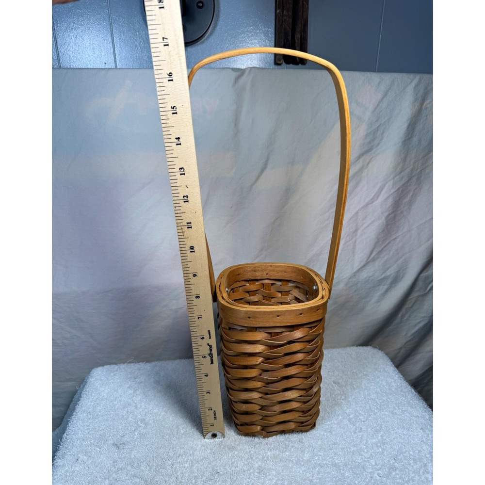 Brown Wooden Square Basket with Handle, Medium Freestanding Indoor 10x6x6 in